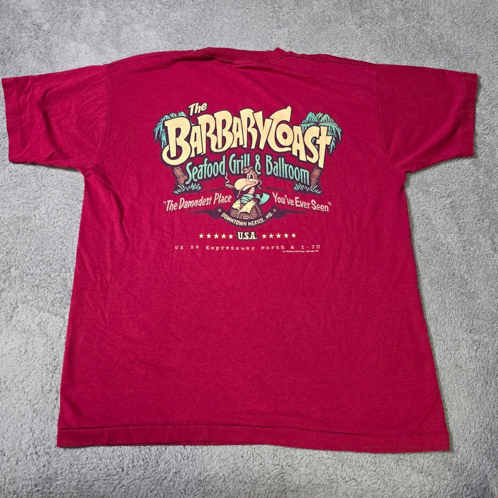 Fruit of the Loom Mens XL T-Shirt Red 1995 Barbary Coast Seafood Grill Vintage